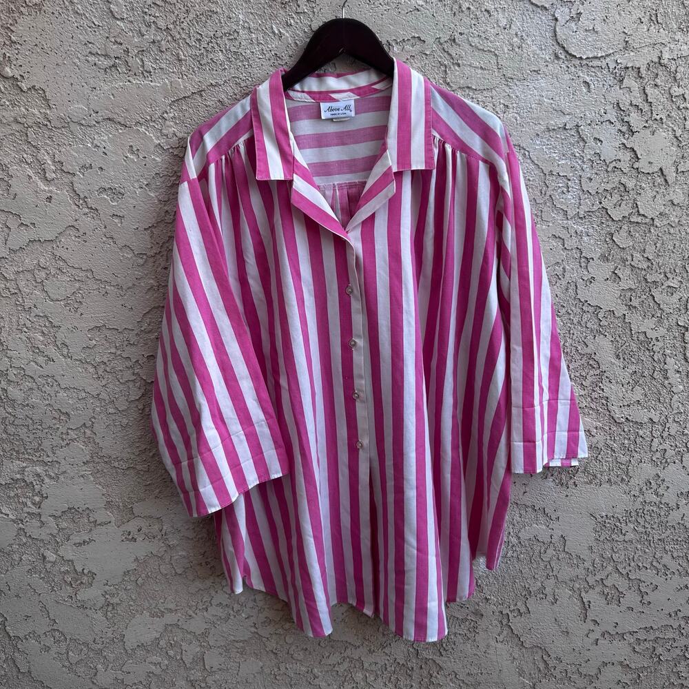 Vintage Pink and White Striped Button-Down Shirt